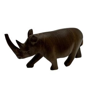 Vintage Hand Carved Wooden Rhino African Rhinoceros Figurine Decor